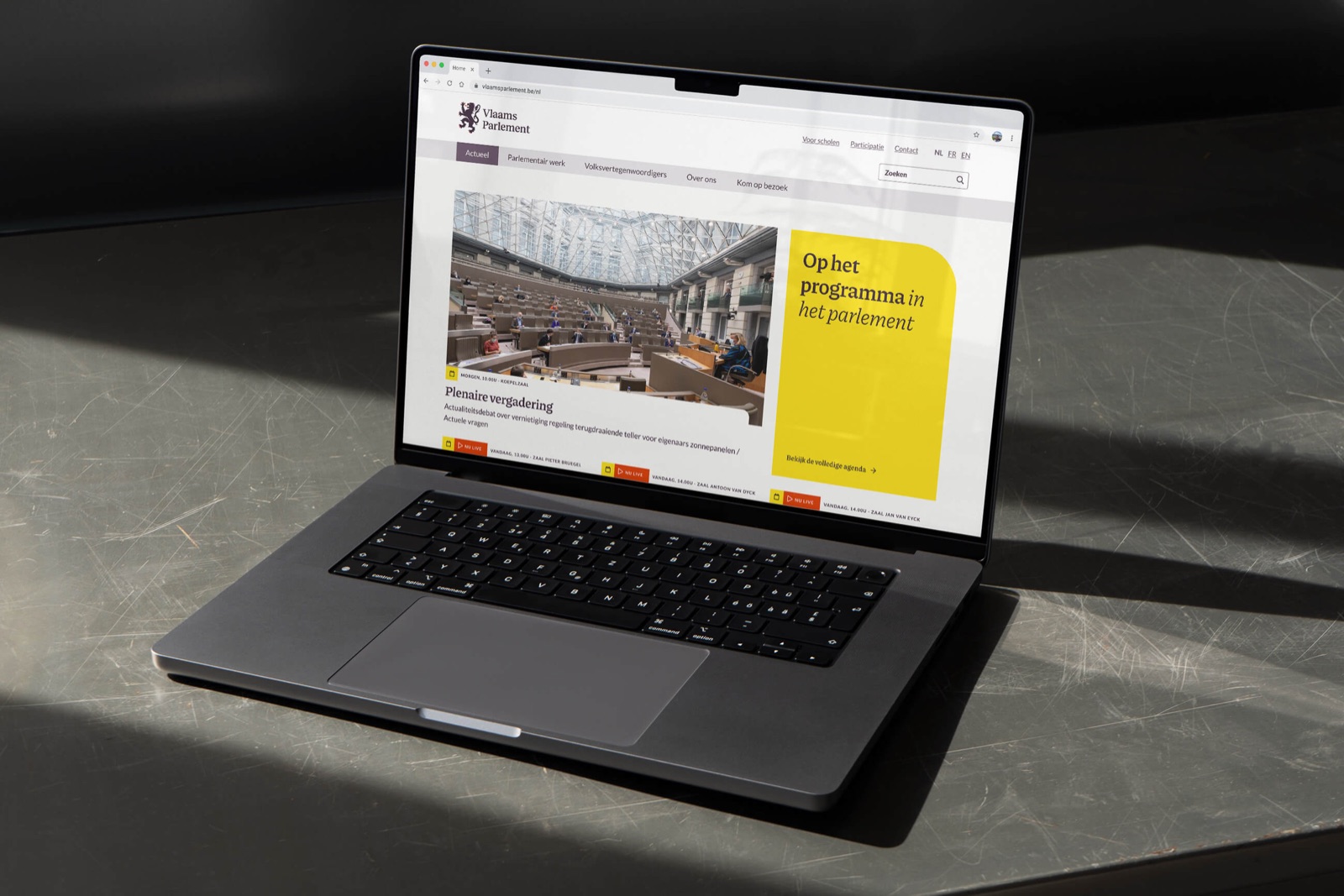 The Vlaams Parlement website open on a laptop